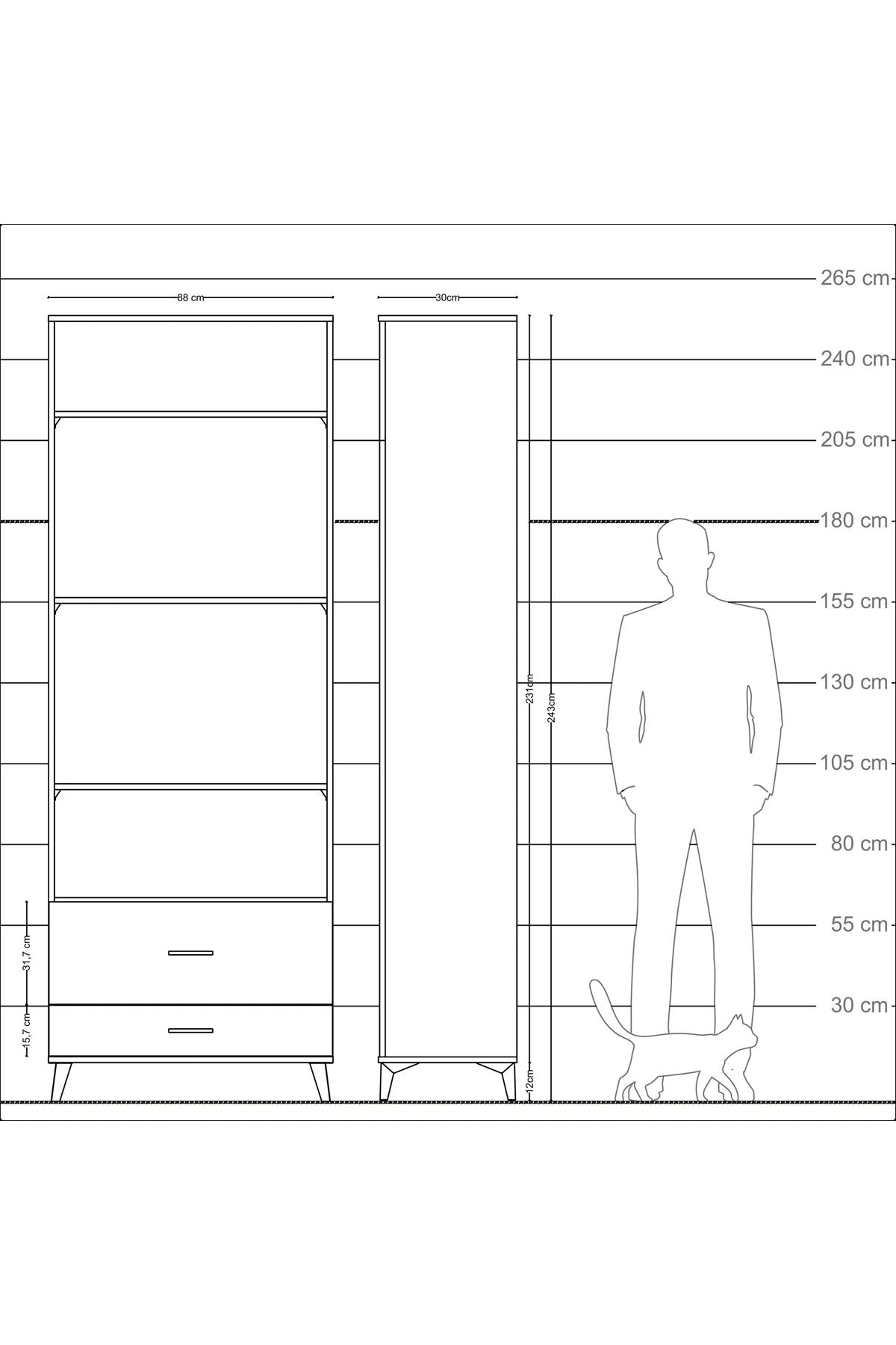Arges Dolap 4 Raflı 2 Çekmeceli 88x30x243 Çam-Antrasit