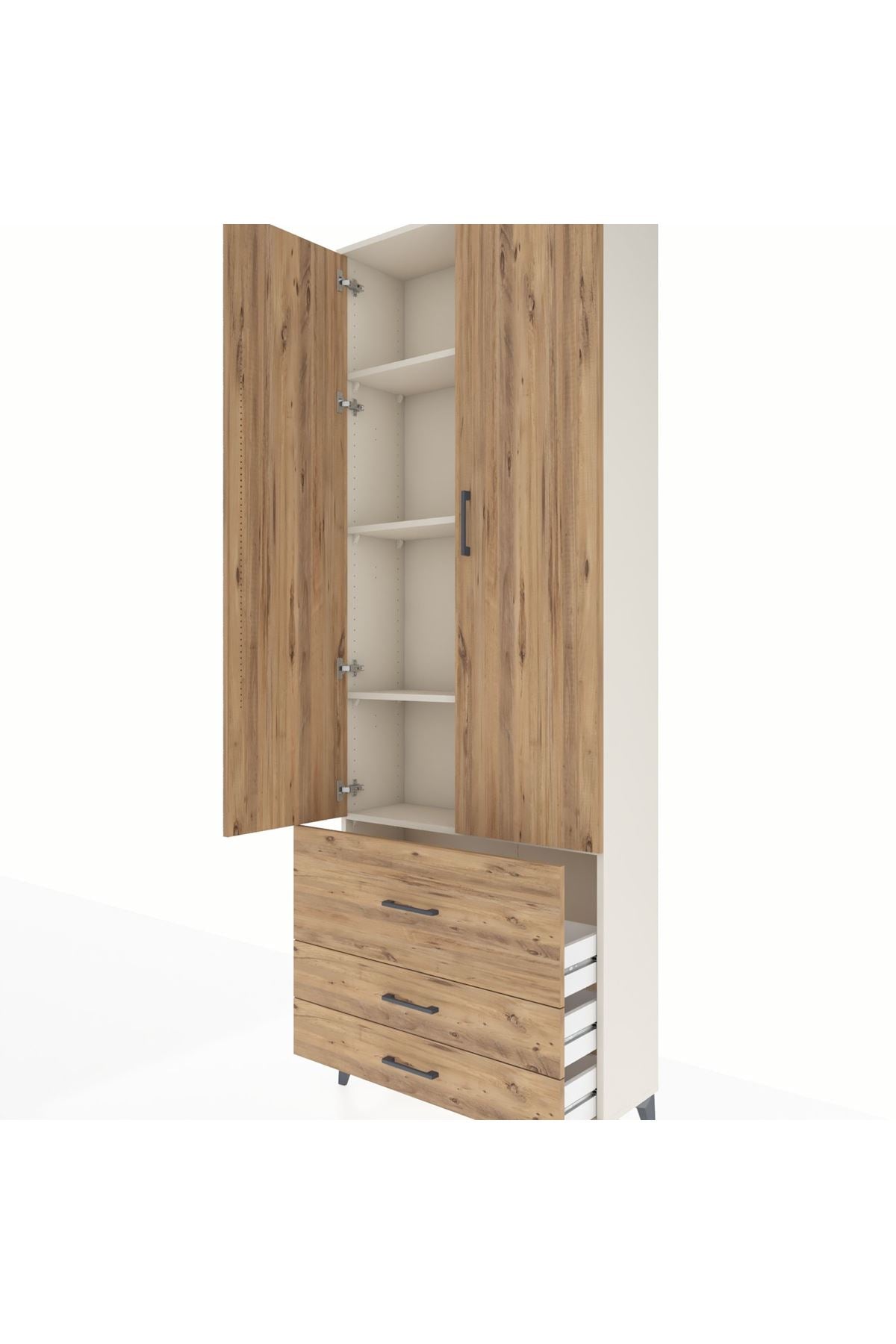 Arges Dolap 4 Raflı 3 Çekmeceli 2 Kapaklı 88x30x243 Aytaşı-Çam