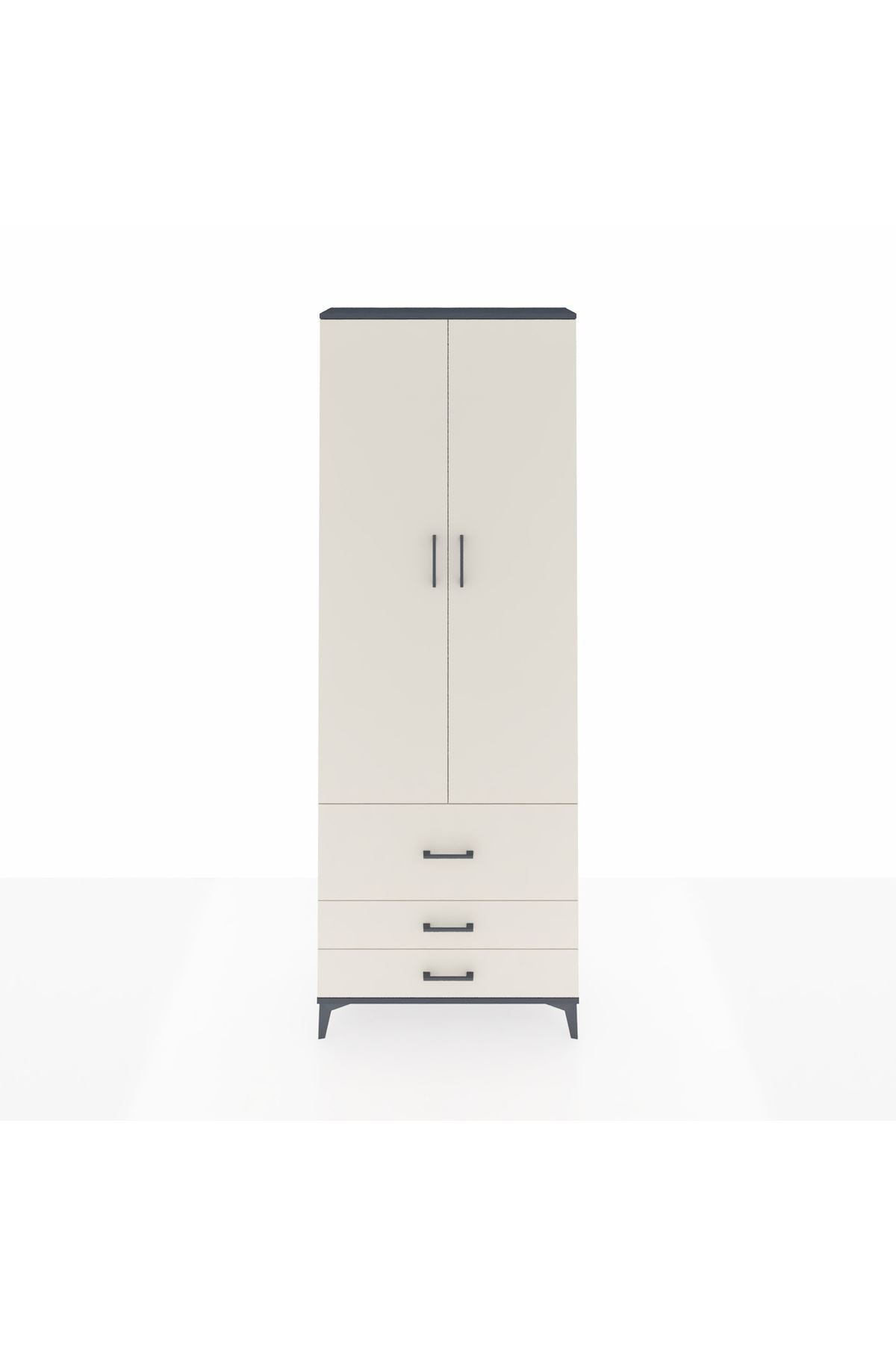 Arges Dolap 4 Raflı 3 Çekmeceli 2 Kapaklı 88x30x243 Antrasit-Aytaşı