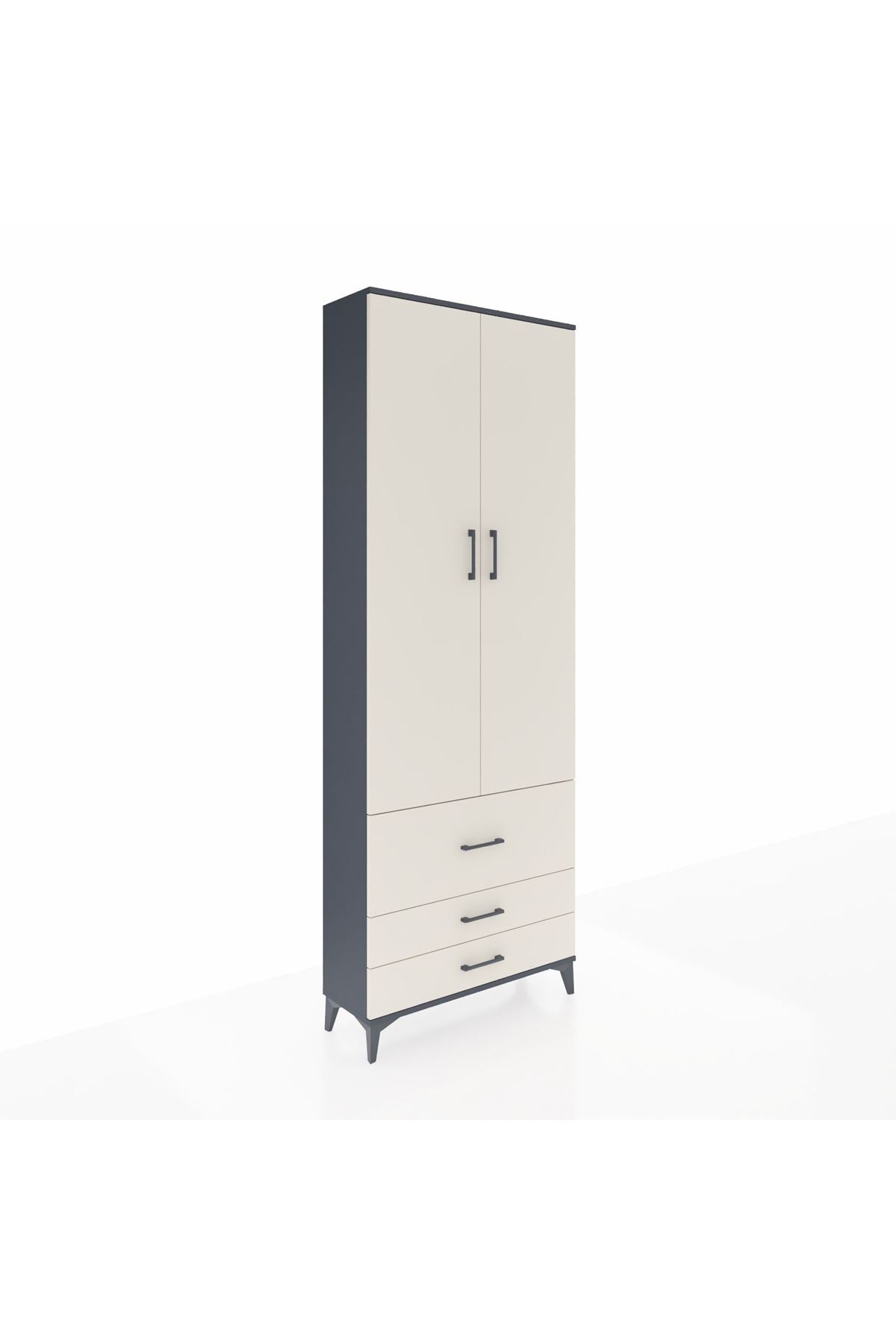 Arges Dolap 4 Raflı 3 Çekmeceli 2 Kapaklı 88x30x243 Antrasit-Aytaşı
