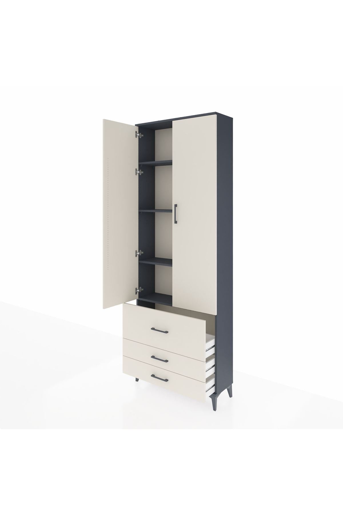 Arges Dolap 4 Raflı 3 Çekmeceli 2 Kapaklı 88x30x243 Antrasit-Aytaşı