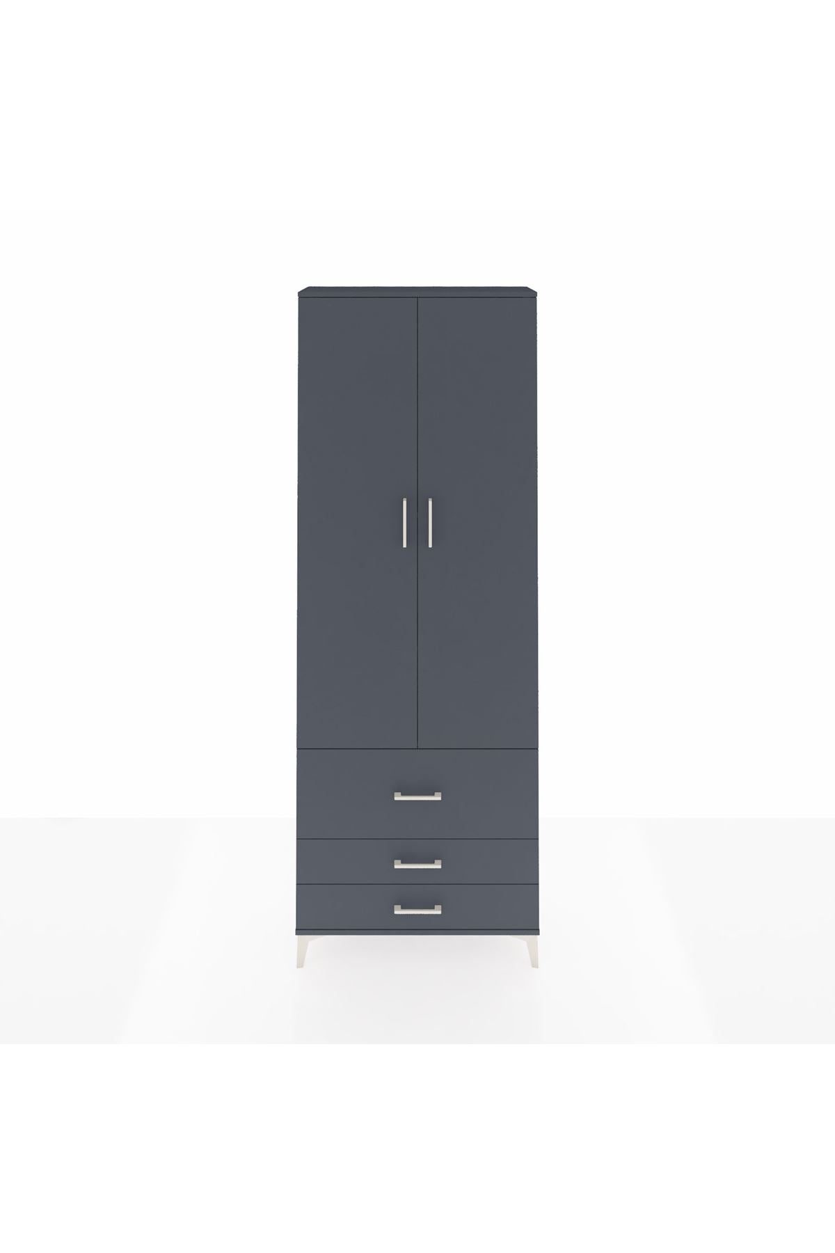 Arges Dolap 4 Raflı 3 Çekmeceli 2 Kapaklı 88x30x243 Antrasit-Antrasit