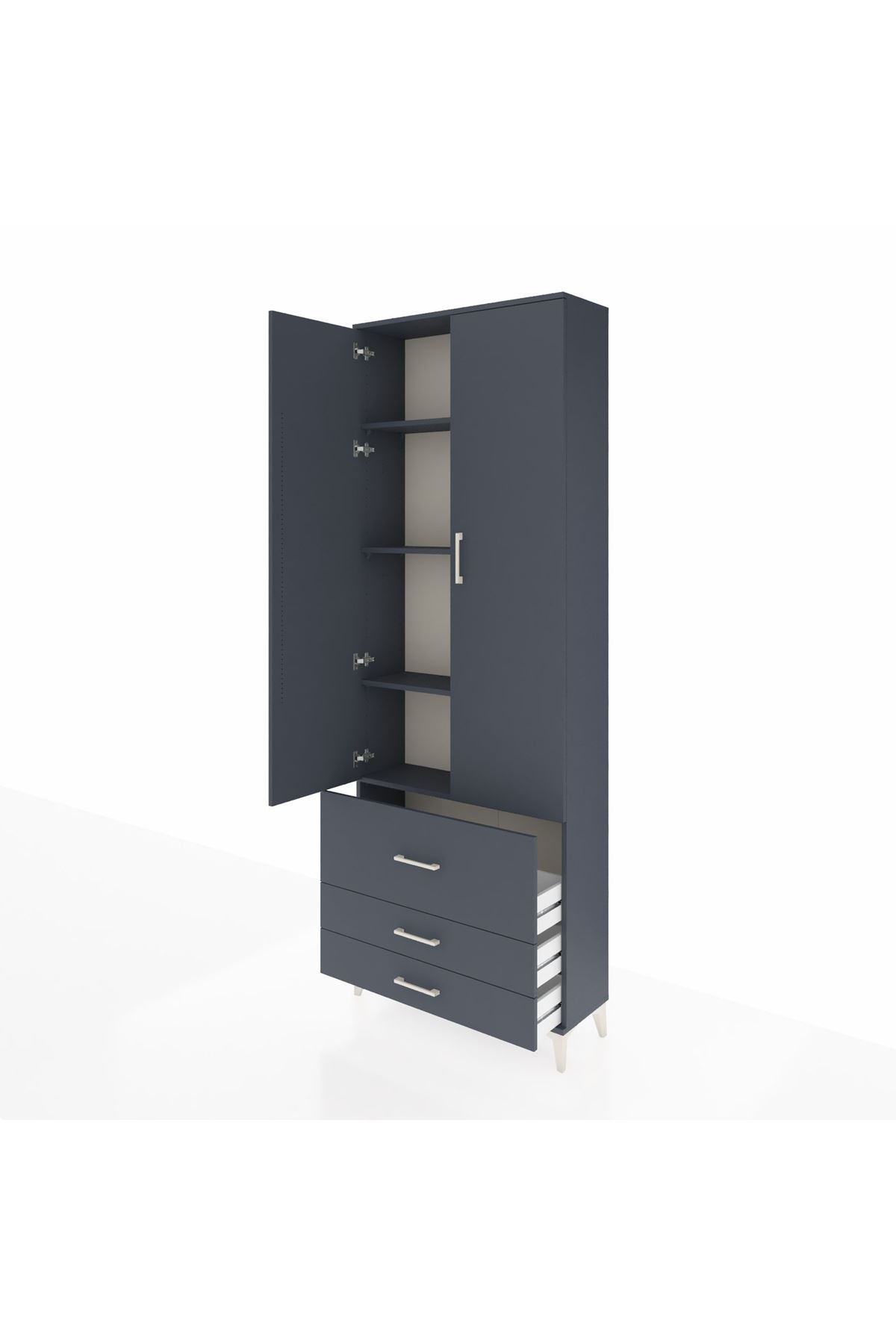 Arges Dolap 4 Raflı 3 Çekmeceli 2 Kapaklı 88x30x243 Antrasit-Antrasit