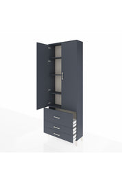 Arges Dolap 4 Raflı 3 Çekmeceli 2 Kapaklı 88x30x243 Antrasit-Antrasit