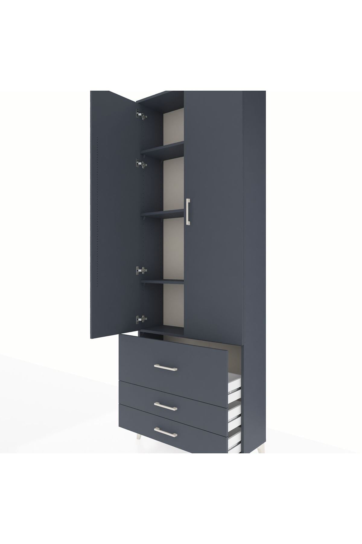 Arges Dolap 4 Raflı 3 Çekmeceli 2 Kapaklı 88x30x243 Antrasit-Antrasit