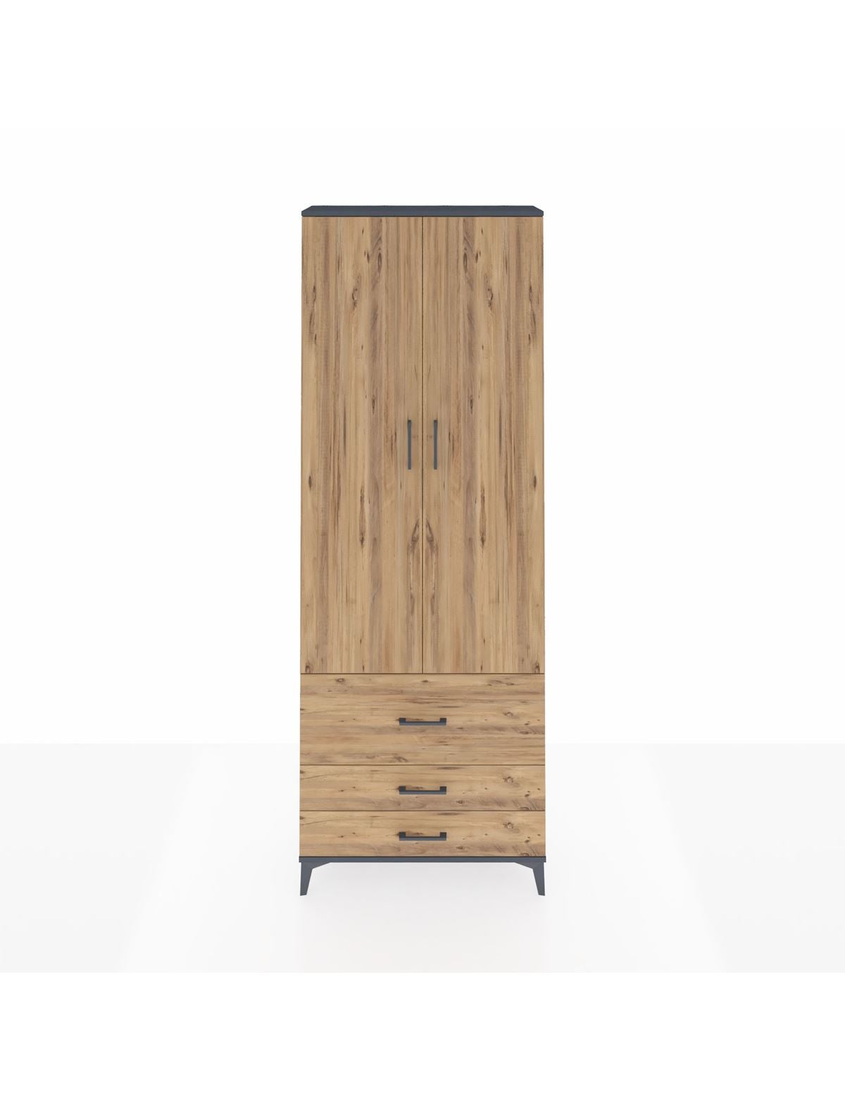 Arges Dolap 4 Raflı 3 Çekmeceli 2 Kapaklı 88x30x243 Antrasit-Çam