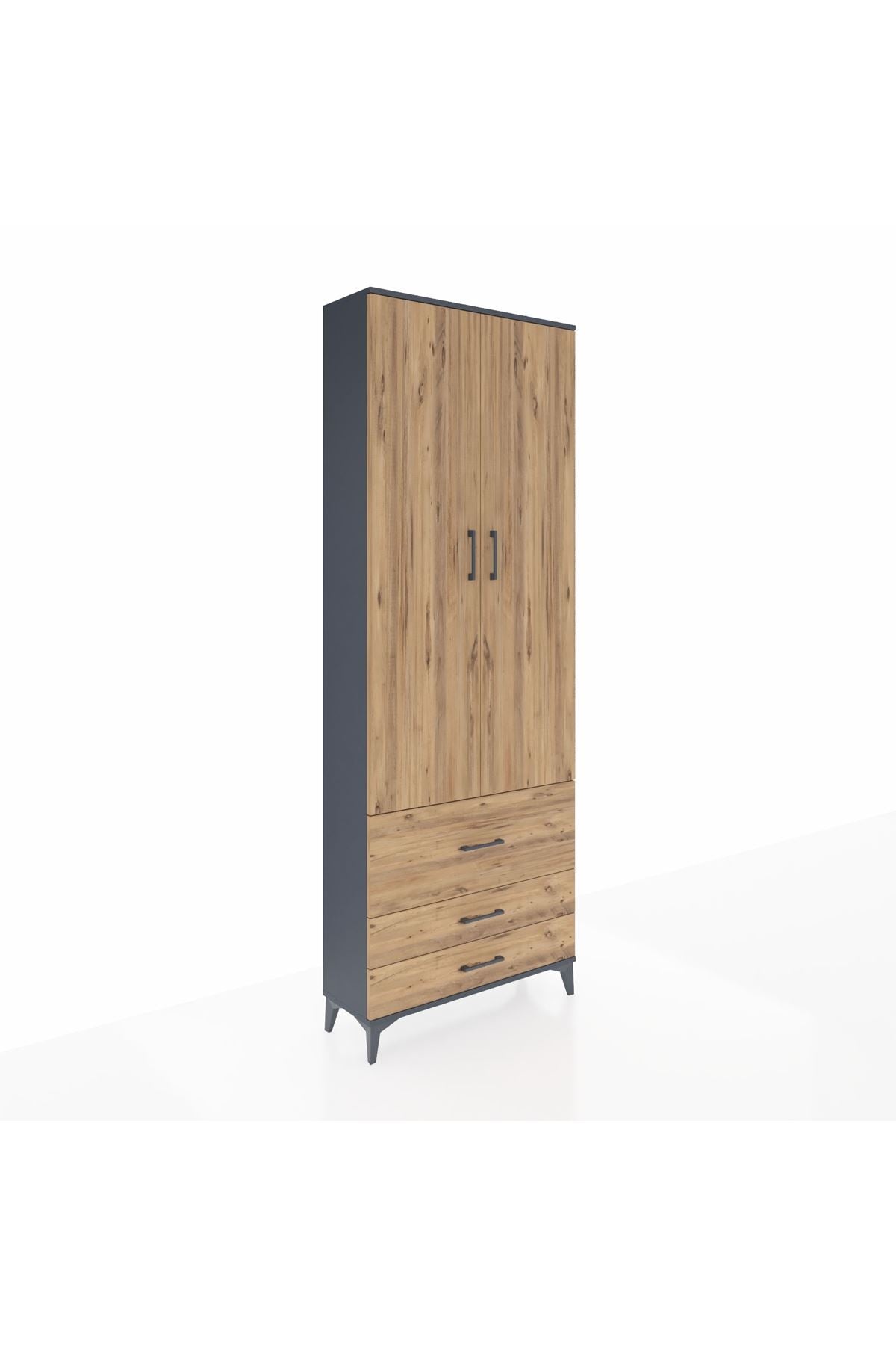 Arges Dolap 4 Raflı 3 Çekmeceli 2 Kapaklı 88x30x243 Antrasit-Çam