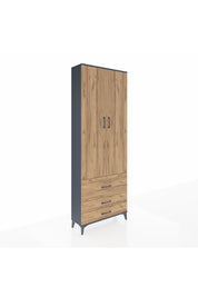 Arges Dolap 4 Raflı 3 Çekmeceli 2 Kapaklı 88x30x243 Antrasit-Çam