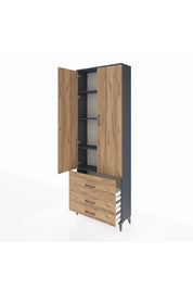 Arges Dolap 4 Raflı 3 Çekmeceli 2 Kapaklı 88x30x243 Antrasit-Çam