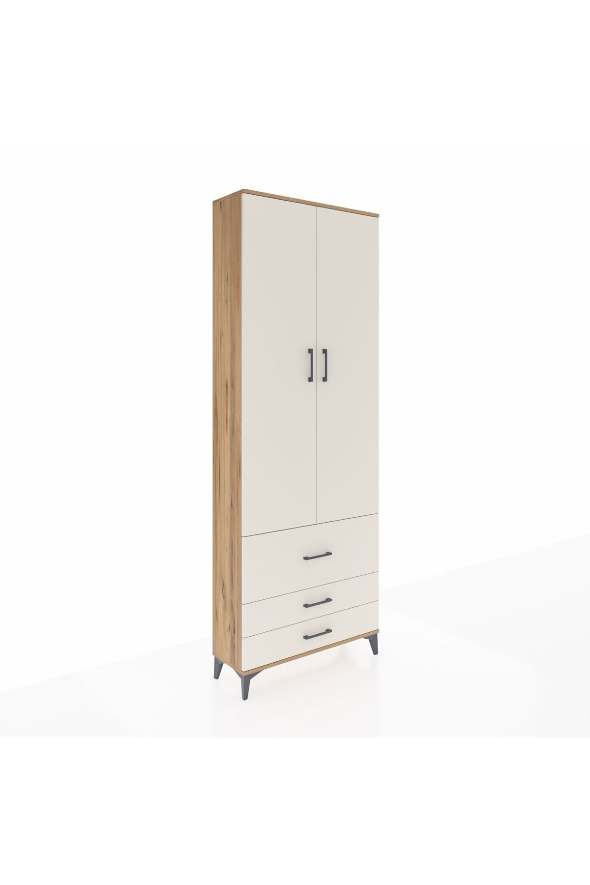 Arges Dolap 4 Raflı 3 Çekmeceli 2 Kapaklı 88x30x243 Çam-Aytaşı