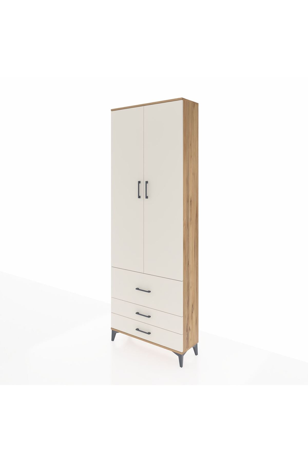 Arges Dolap 4 Raflı 3 Çekmeceli 2 Kapaklı 88x30x243 Çam-Aytaşı