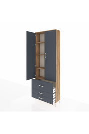 Arges Dolap 4 Raflı 3 Çekmeceli 2 Kapaklı 88x30x243 Çam-Antrasit