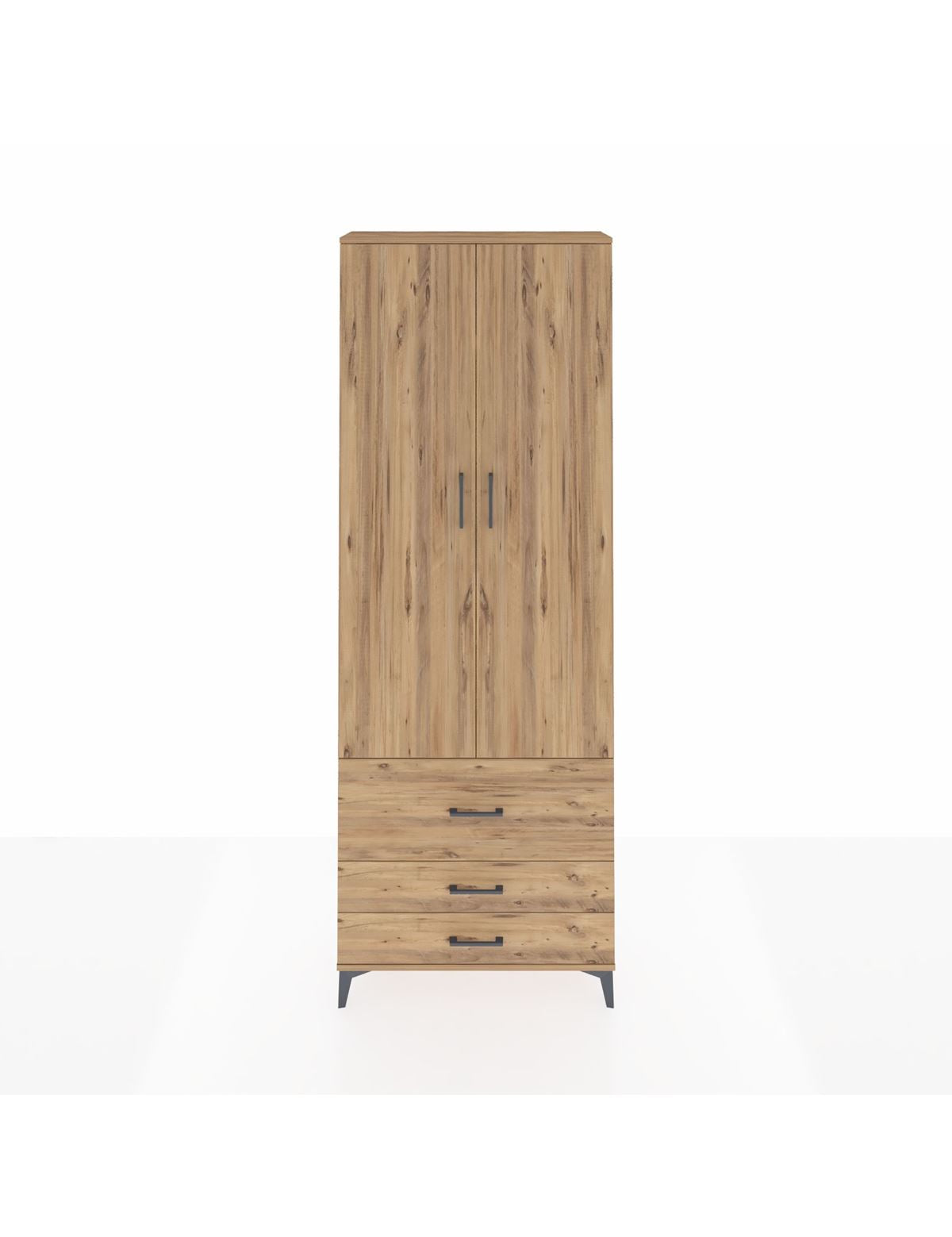 Arges Dolap 4 Raflı 3 Çekmeceli 2 Kapaklı 88x30x243 Çam-Çam