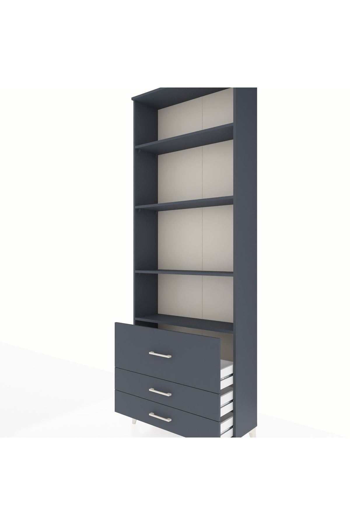 Arges Dolap 4 Raflı 3 Çekmeceli 88x30x243 Antrasit-Antrasit