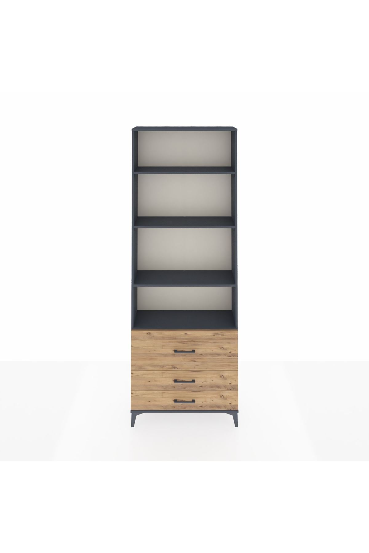 Arges Dolap 4 Raflı 3 Çekmeceli 88x30x243 Antrasit-Çam