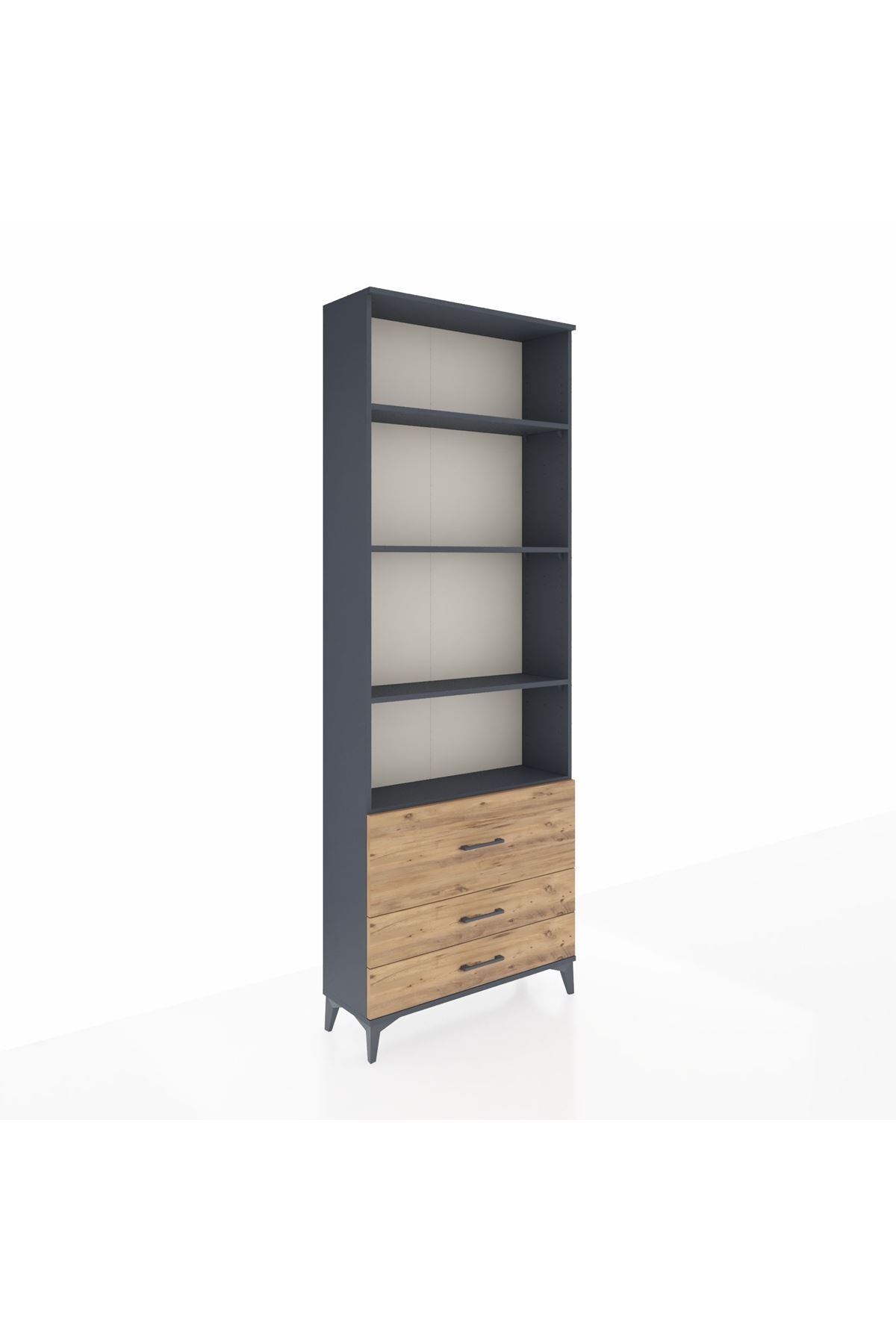 Arges Dolap 4 Raflı 3 Çekmeceli 88x30x243 Antrasit-Çam