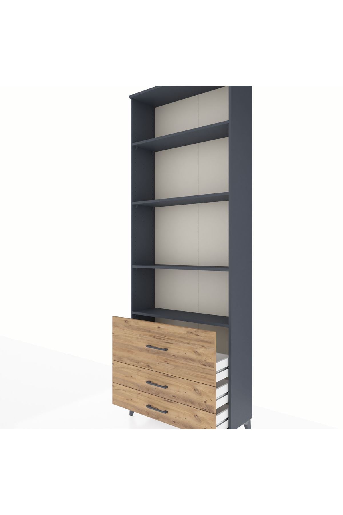 Arges Dolap 4 Raflı 3 Çekmeceli 88x30x243 Antrasit-Çam