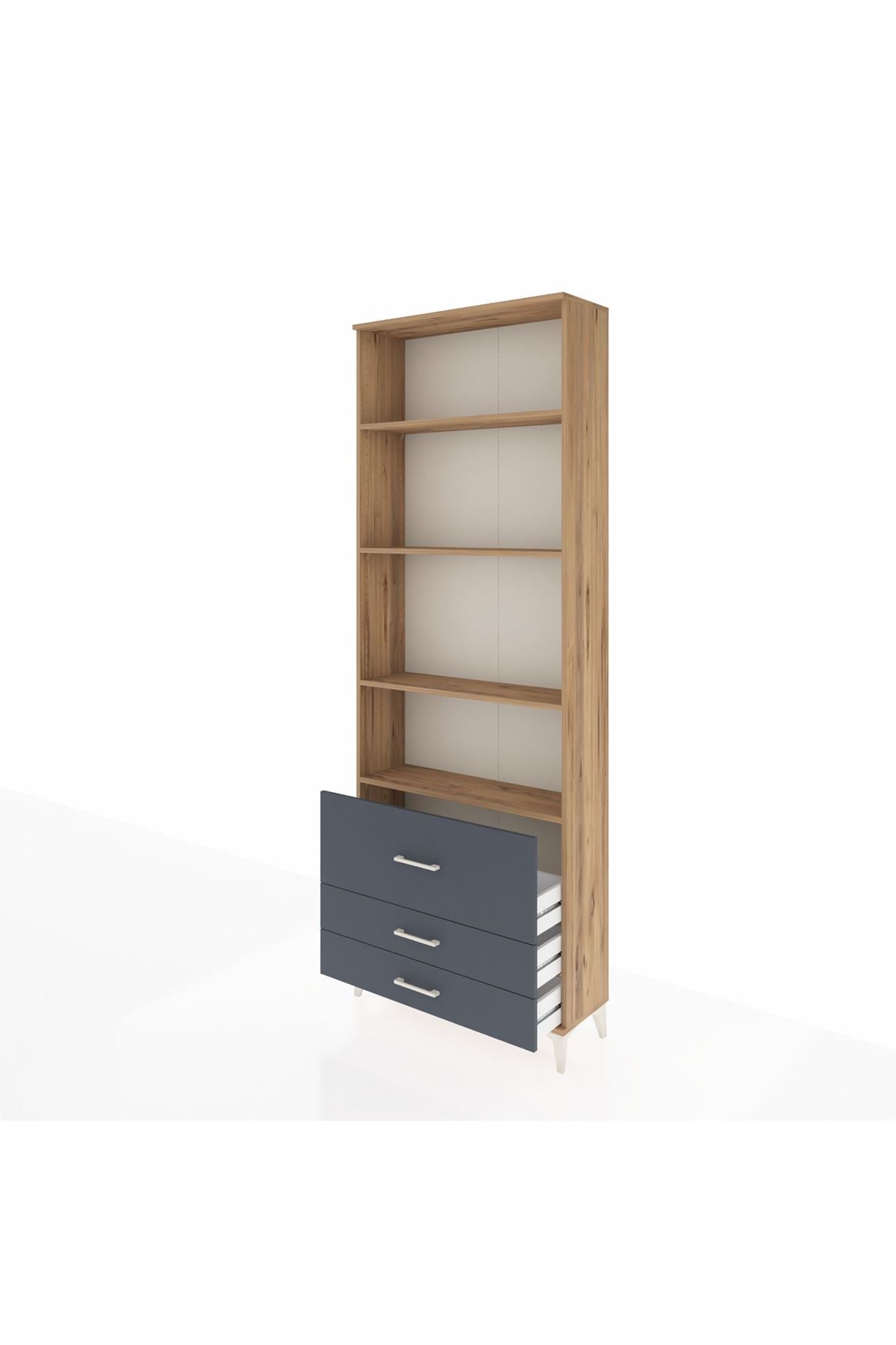 Arges Dolap 4 Raflı 3 Çekmeceli 88x30x243 Çam-Antrasit