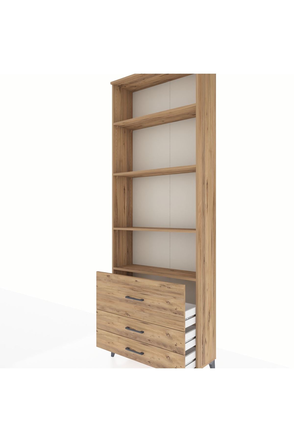 Arges Dolap 4 Raflı 3 Çekmeceli 88x30x243 Çam-Çam