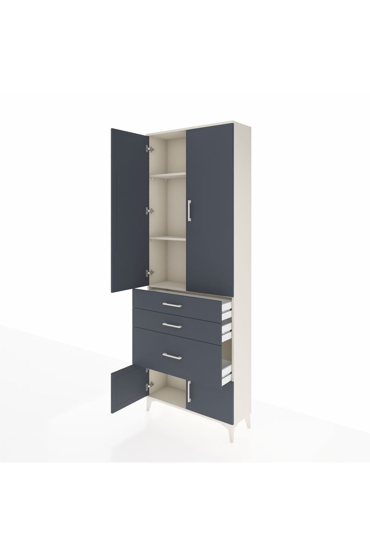 Arges Dolap 3 Raflı 3 Çekmeceli 4 Kapaklı 88x30x243 Aytaşı-Antrasit