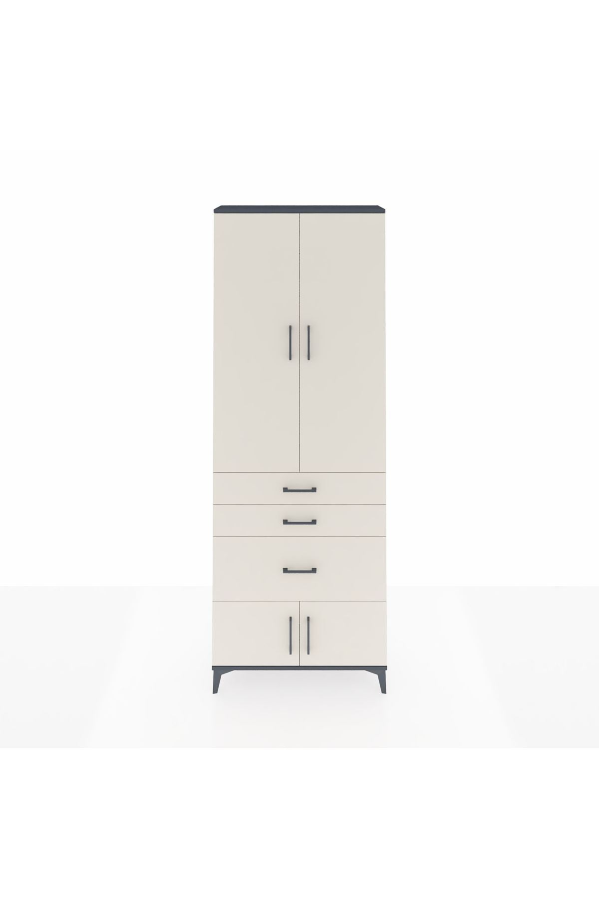 Arges Dolap 3 Raflı 3 Çekmeceli 4 Kapaklı 88x30x243 Antrasit-Aytaşı