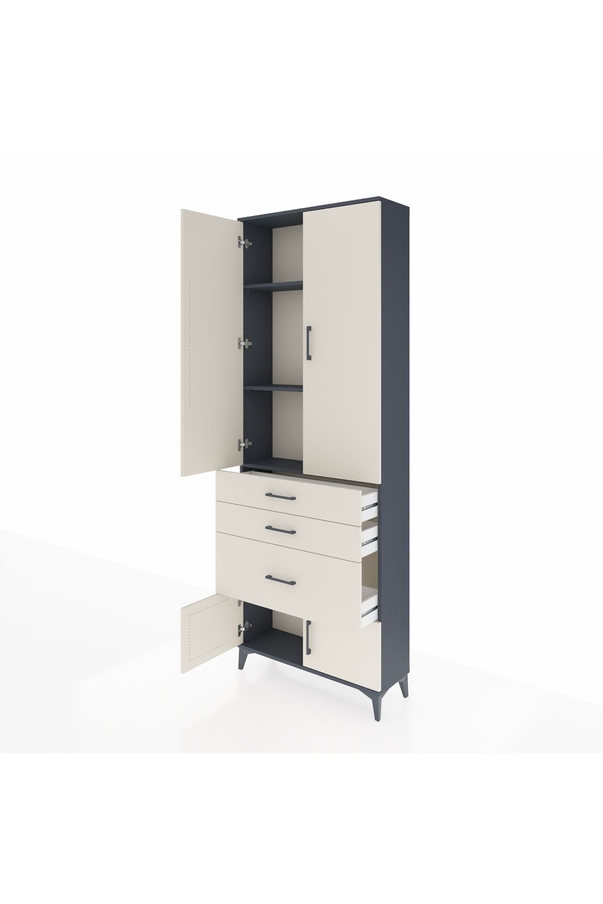 Arges Dolap 3 Raflı 3 Çekmeceli 4 Kapaklı 88x30x243 Antrasit-Aytaşı