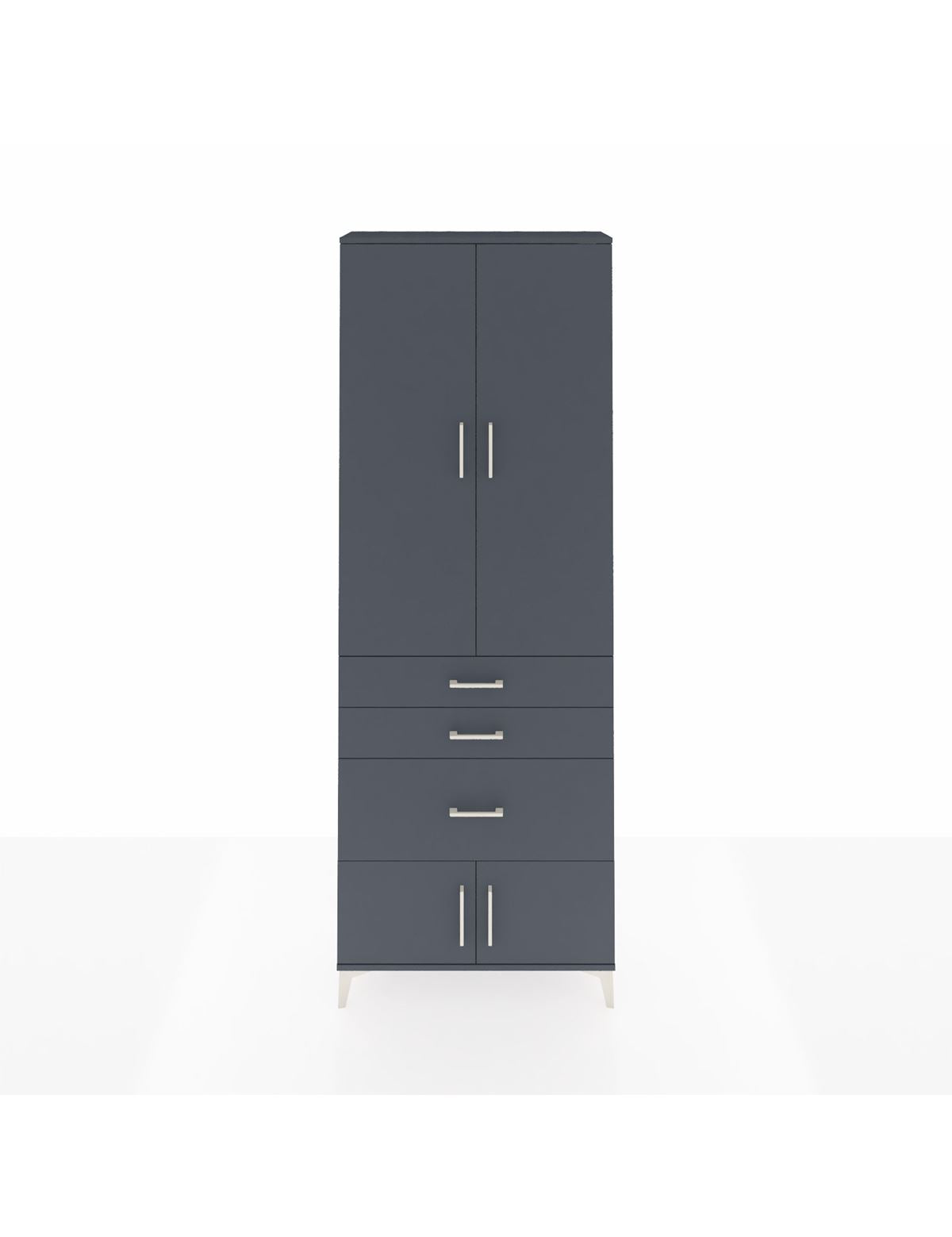 Arges Dolap 3 Raflı 3 Çekmeceli 4 Kapaklı 88x30x243 Antrasit-Antrasit