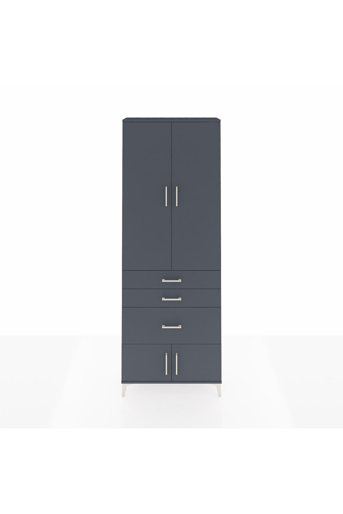 Arges Dolap 3 Raflı 3 Çekmeceli 4 Kapaklı 88x30x243 Antrasit-Antrasit