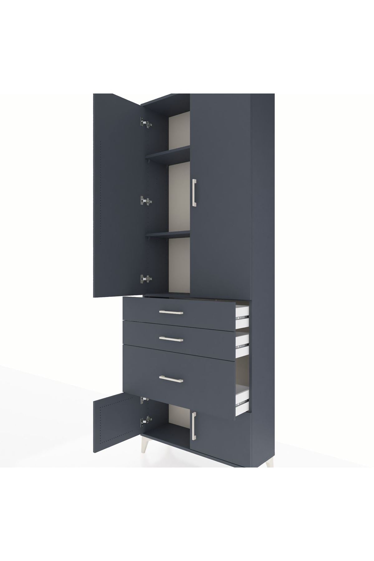 Arges Dolap 3 Raflı 3 Çekmeceli 4 Kapaklı 88x30x243 Antrasit-Antrasit