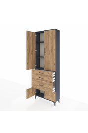 Arges Dolap 3 Raflı 3 Çekmeceli 4 Kapaklı 88x30x243 Antrasit-Çam