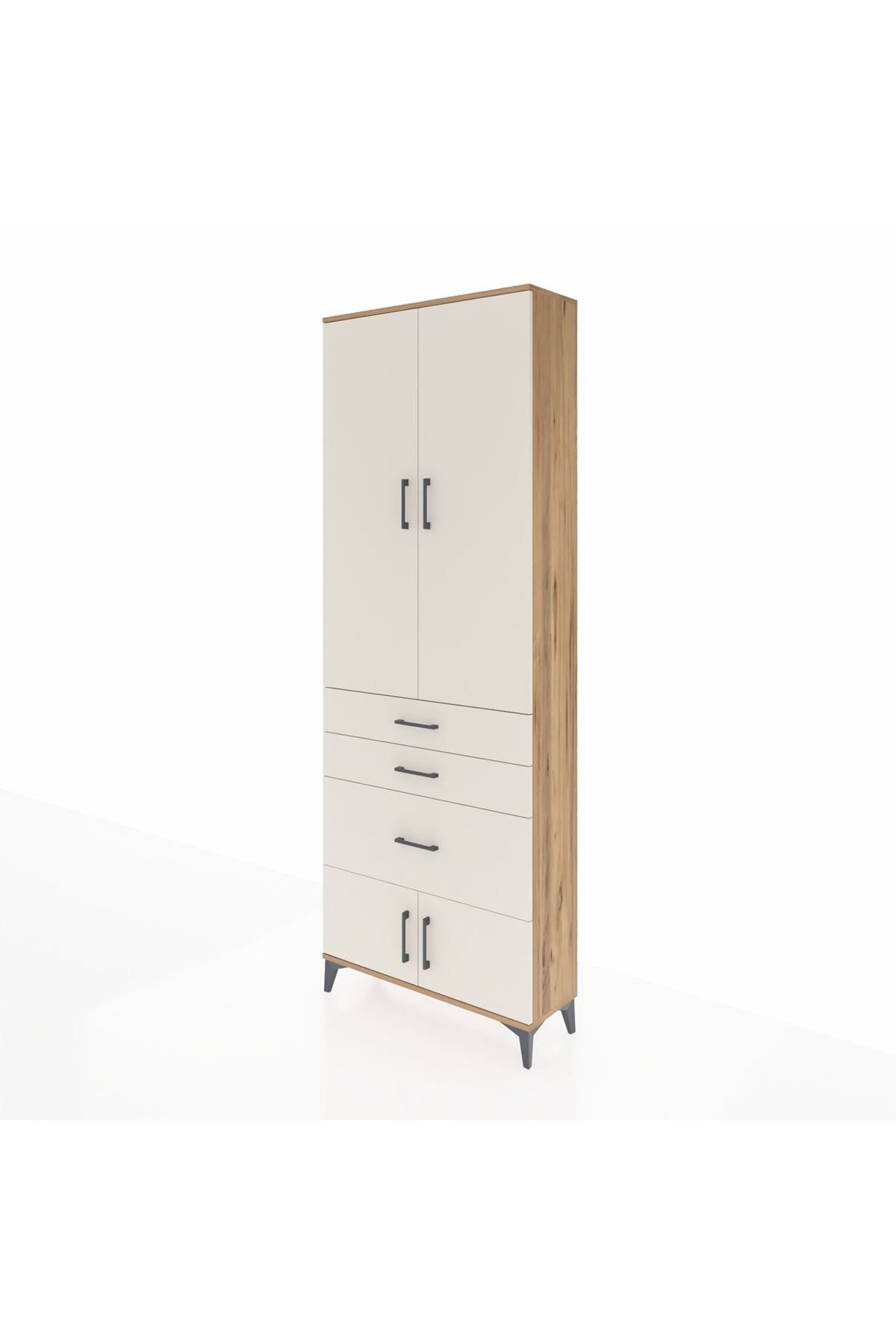 Arges Dolap 3 Raflı 3 Çekmeceli 4 Kapaklı 88x30x243 Çam-Aytaşı