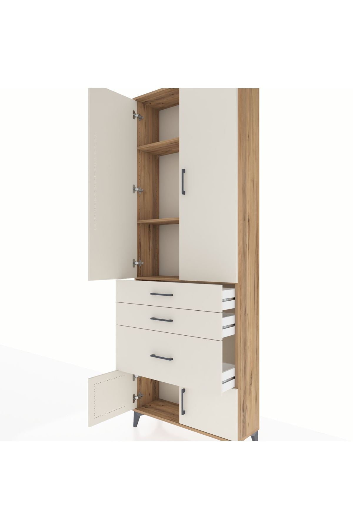 Arges Dolap 3 Raflı 3 Çekmeceli 4 Kapaklı 88x30x243 Çam-Aytaşı