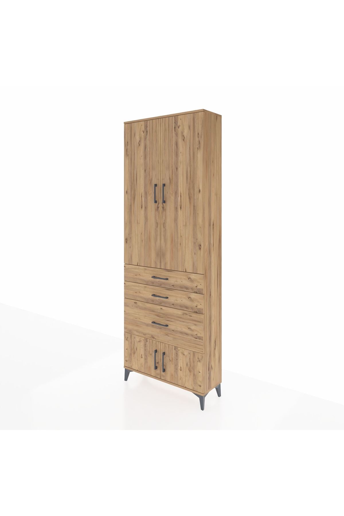 Arges Dolap 3 Raflı 3 Çekmeceli 4 Kapaklı 88x30x243 Çam-Çam