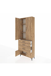 Arges Dolap 3 Raflı 3 Çekmeceli 4 Kapaklı 88x30x243 Çam-Çam
