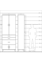 Arges Dolap 3 Raflı 3 Çekmeceli 4 Kapaklı 88x30x243 Çam-Çam