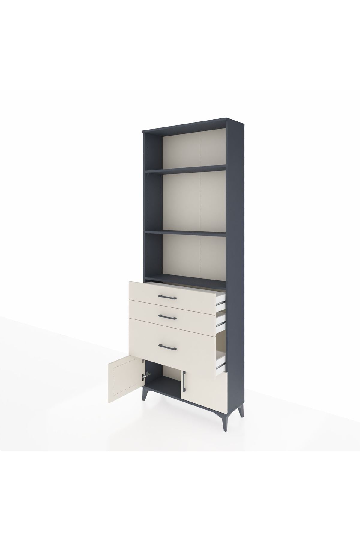 Arges Dolap 3 Raflı 3 Çekmeceli 2 Kapaklı 88x30x243 Antrasit-Aytaşı