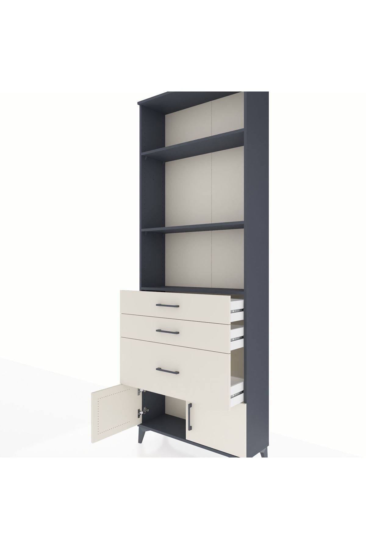 Arges Dolap 3 Raflı 3 Çekmeceli 2 Kapaklı 88x30x243 Antrasit-Aytaşı