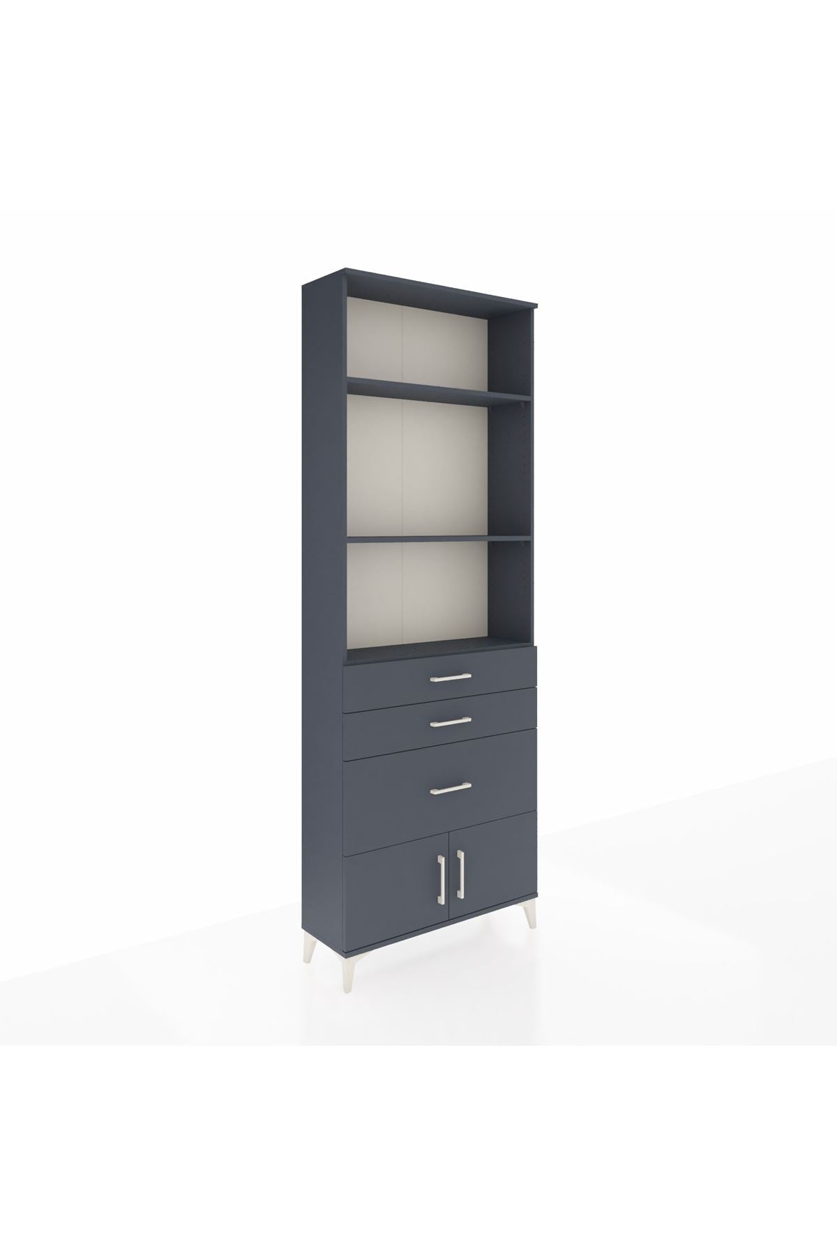 Arges Dolap 3 Raflı 3 Çekmeceli 2 Kapaklı 88x30x243 Antrasit-Antrasit