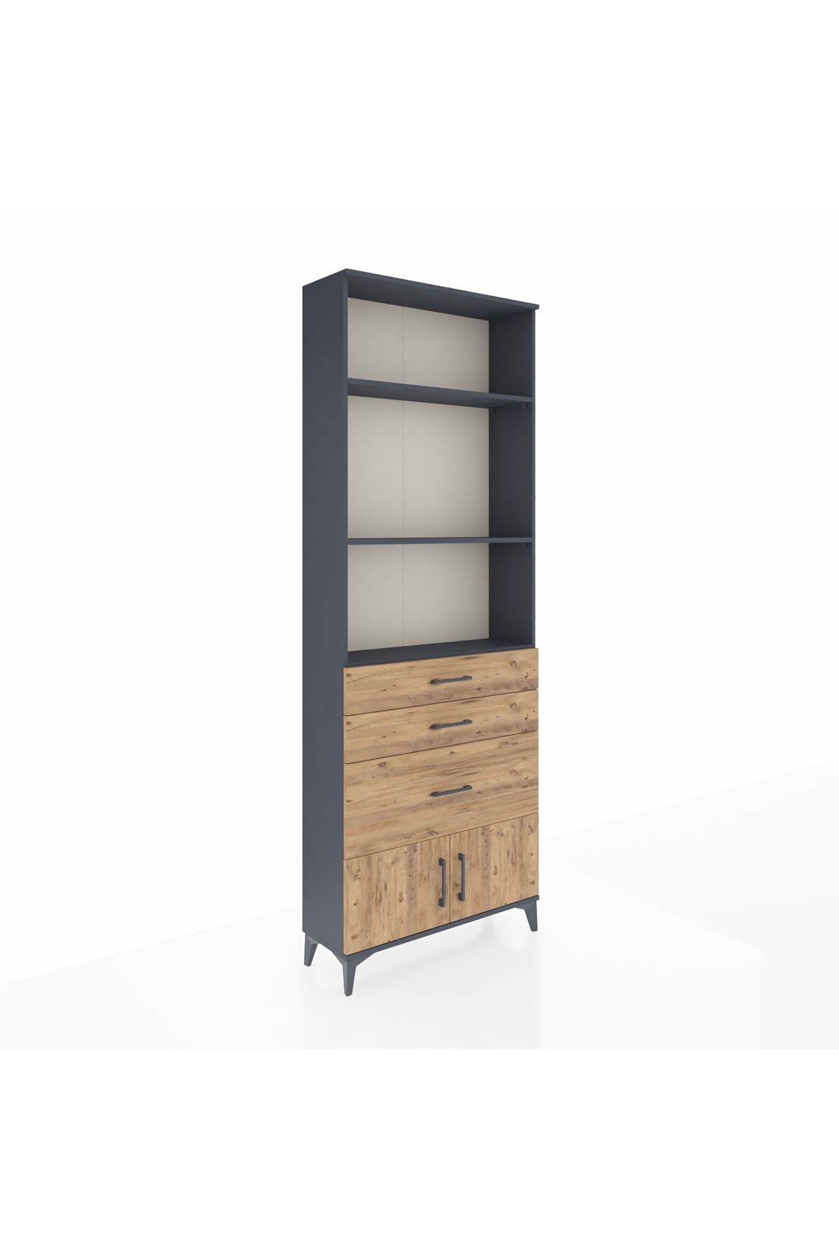 Arges Dolap 3 Raflı 3 Çekmeceli 2 Kapaklı 88x30x243 Antrasit-Çam