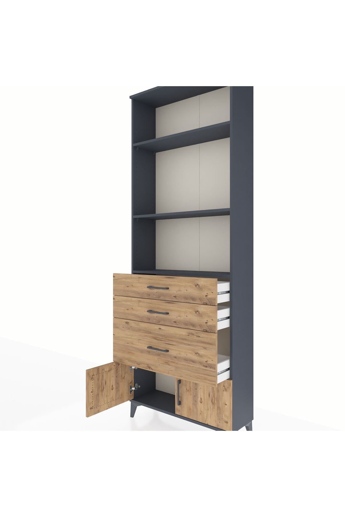 Arges Dolap 3 Raflı 3 Çekmeceli 2 Kapaklı 88x30x243 Antrasit-Çam