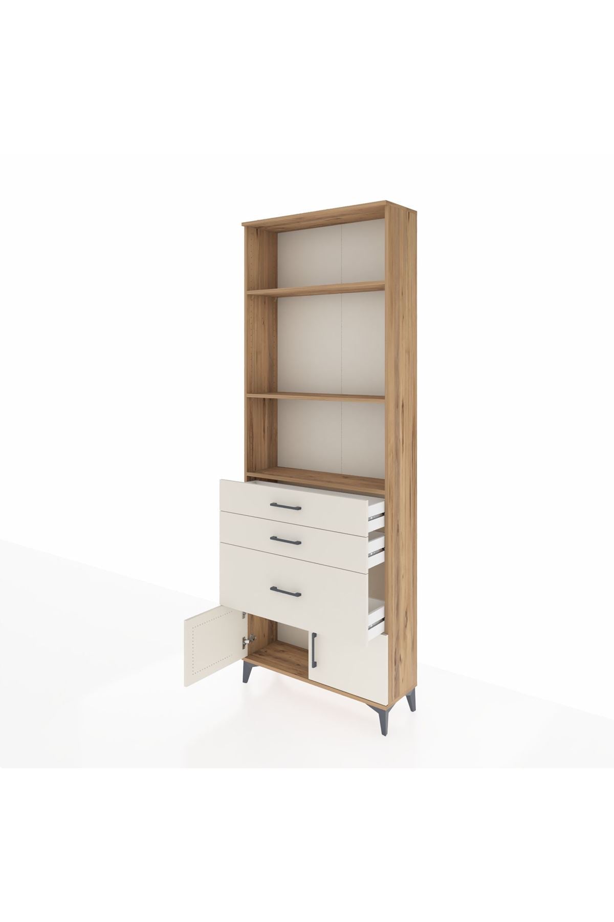 Arges Dolap 3 Raflı 3 Çekmeceli 2 Kapaklı 88x30x243 Çam-Aytaşı