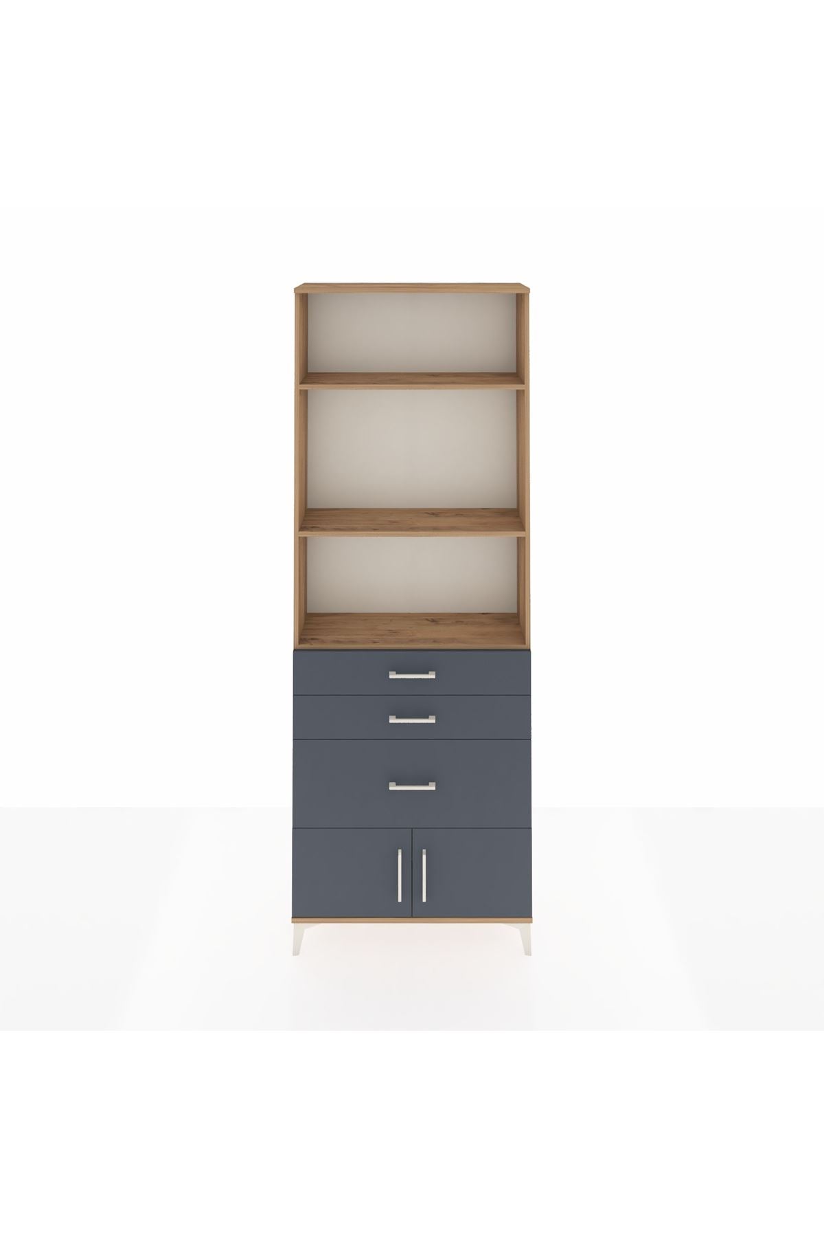 Arges Dolap 3 Raflı 3 Çekmeceli 2 Kapaklı 88x30x243 Çam-Antrasit