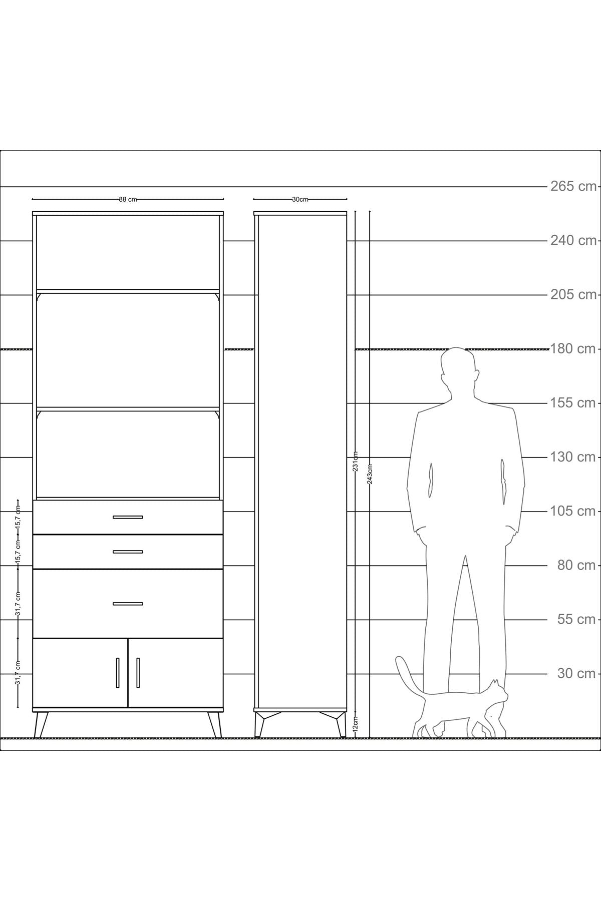 Arges Dolap 3 Raflı 3 Çekmeceli 2 Kapaklı 88x30x243 Çam-Aytaşı