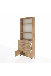 Arges Dolap 3 Raflı 3 Çekmeceli 2 Kapaklı 88x30x243 Çam-Çam