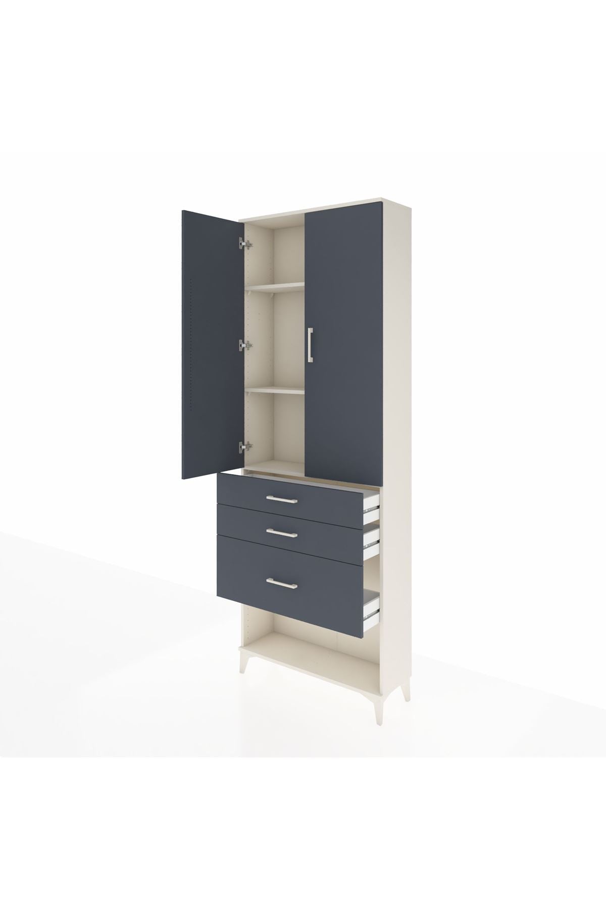 Arges Dolap 3 Raflı 3 Çekmeceli 2 Kapaklı 88x30x243 Aytaşı-Antrasit