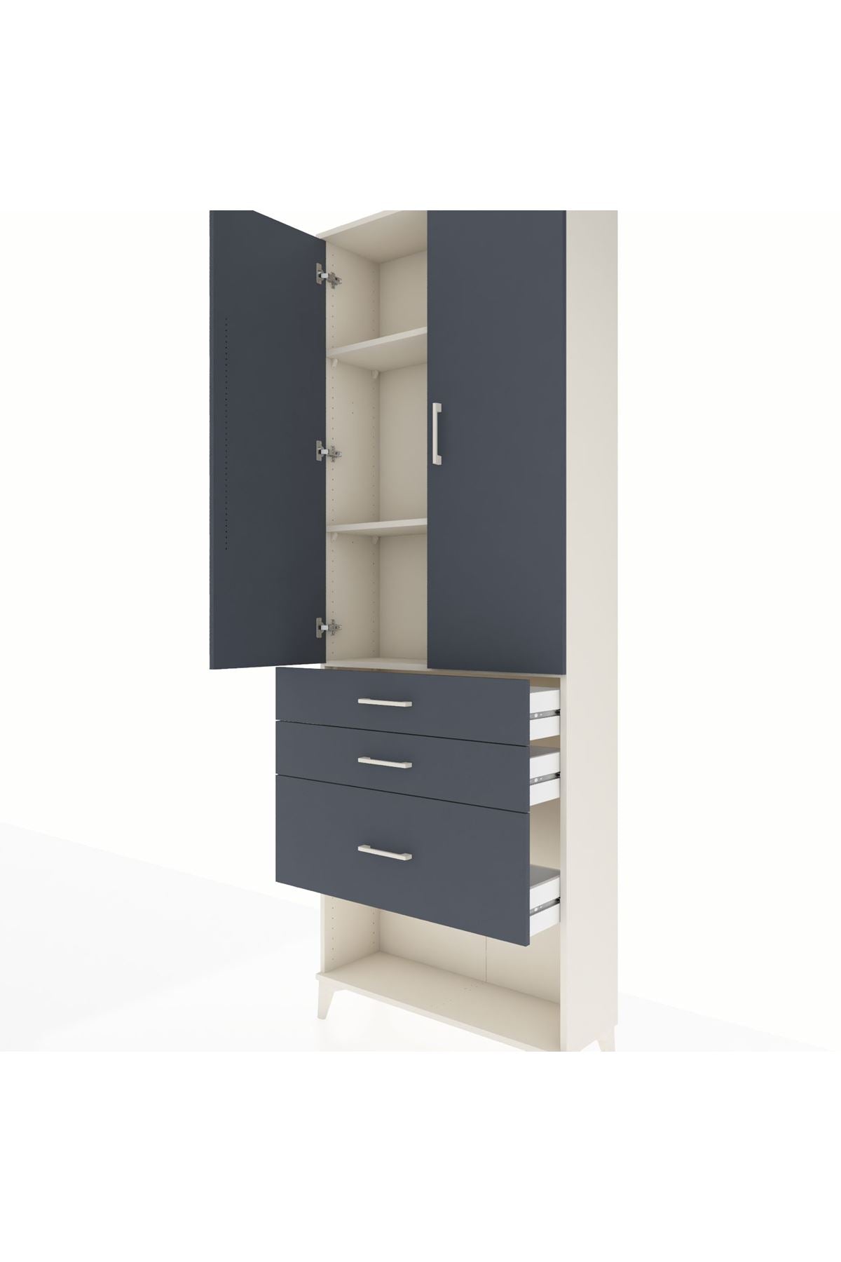 Arges Dolap 3 Raflı 3 Çekmeceli 2 Kapaklı 88x30x243 Aytaşı-Antrasit