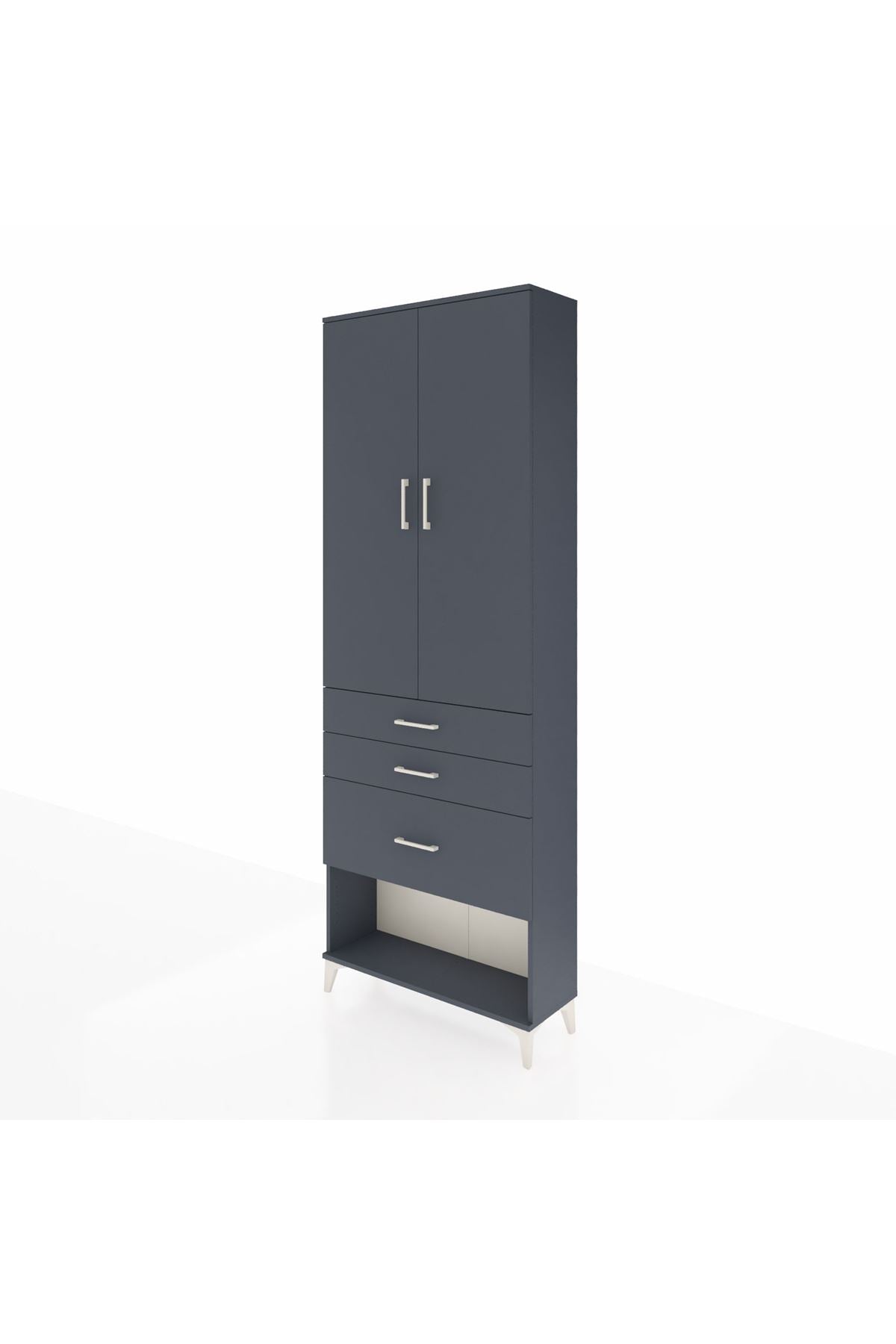 Arges Dolap 3 Raflı 3 Çekmeceli 2 Kapaklı 88x30x243 Antrasit-Antrasit