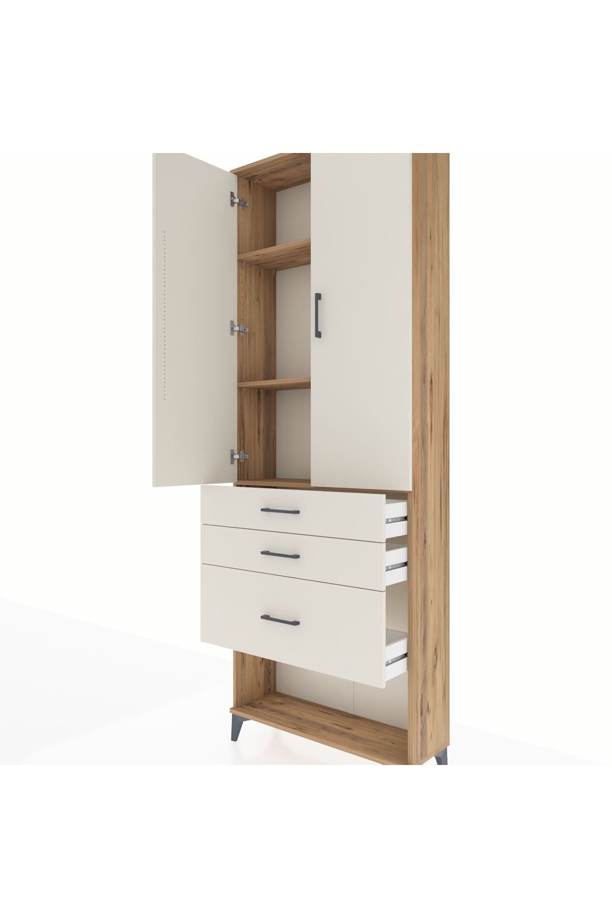 Arges Dolap 3 Raflı 3 Çekmeceli 2 Kapaklı 88x30x243 Çam-Aytaşı