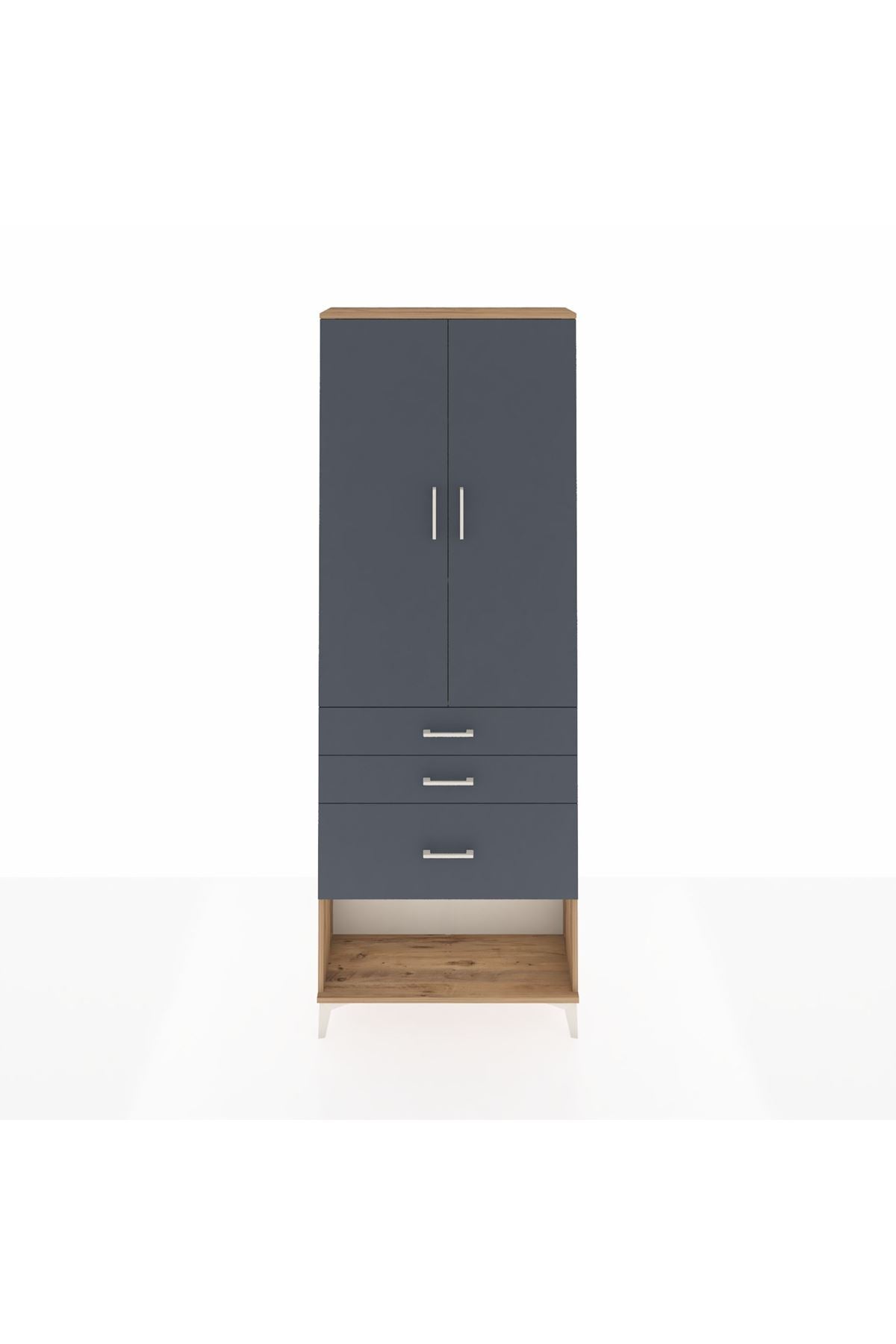 Arges Dolap 3 Raflı 3 Çekmeceli 2 Kapaklı 88x30x243 Çam-Antrasit