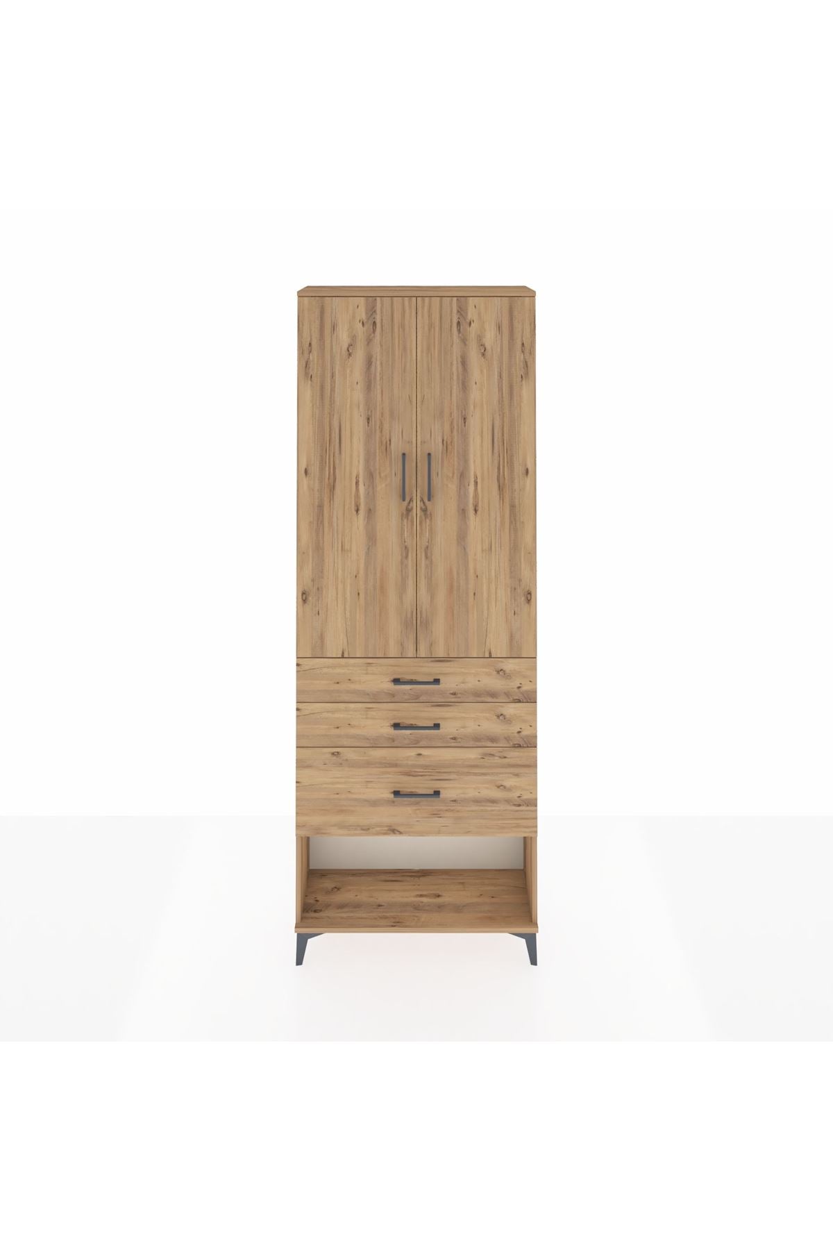 Arges Dolap 3 Raflı 3 Çekmeceli 2 Kapaklı 88x30x243 Çam-Çam